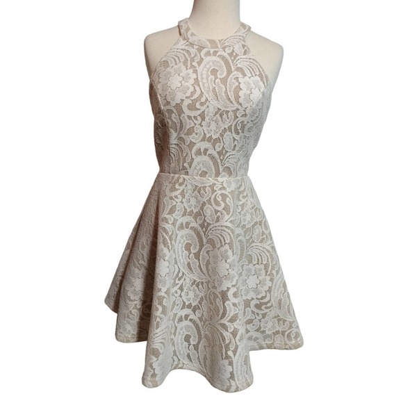 Windsor cream lace over beige formal mini dress sleeveless open back woman med - Picture 1 of 10